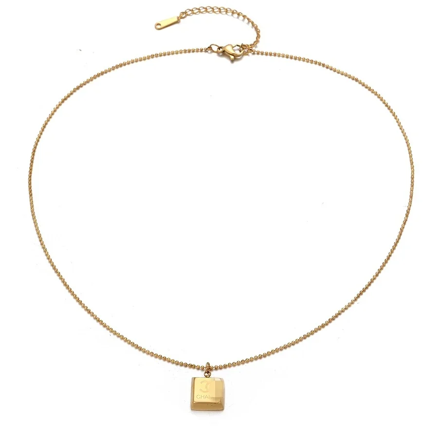 Collar con colgante de candado y cadena de bolitas, acero chapado en oro
