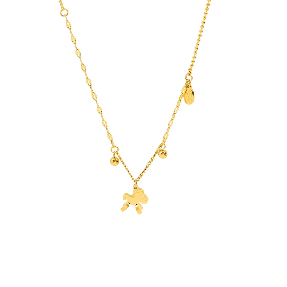 Playful Gold-Plated Horse Charm Bead Chain Necklace