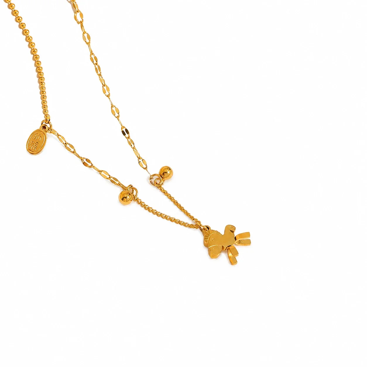 Playful Gold-Plated Horse Charm Bead Chain Necklace
