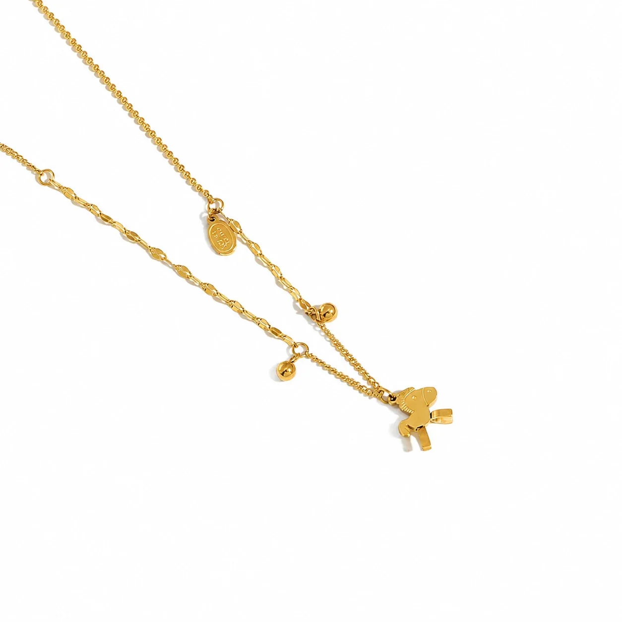 Playful Gold-Plated Horse Charm Bead Chain Necklace