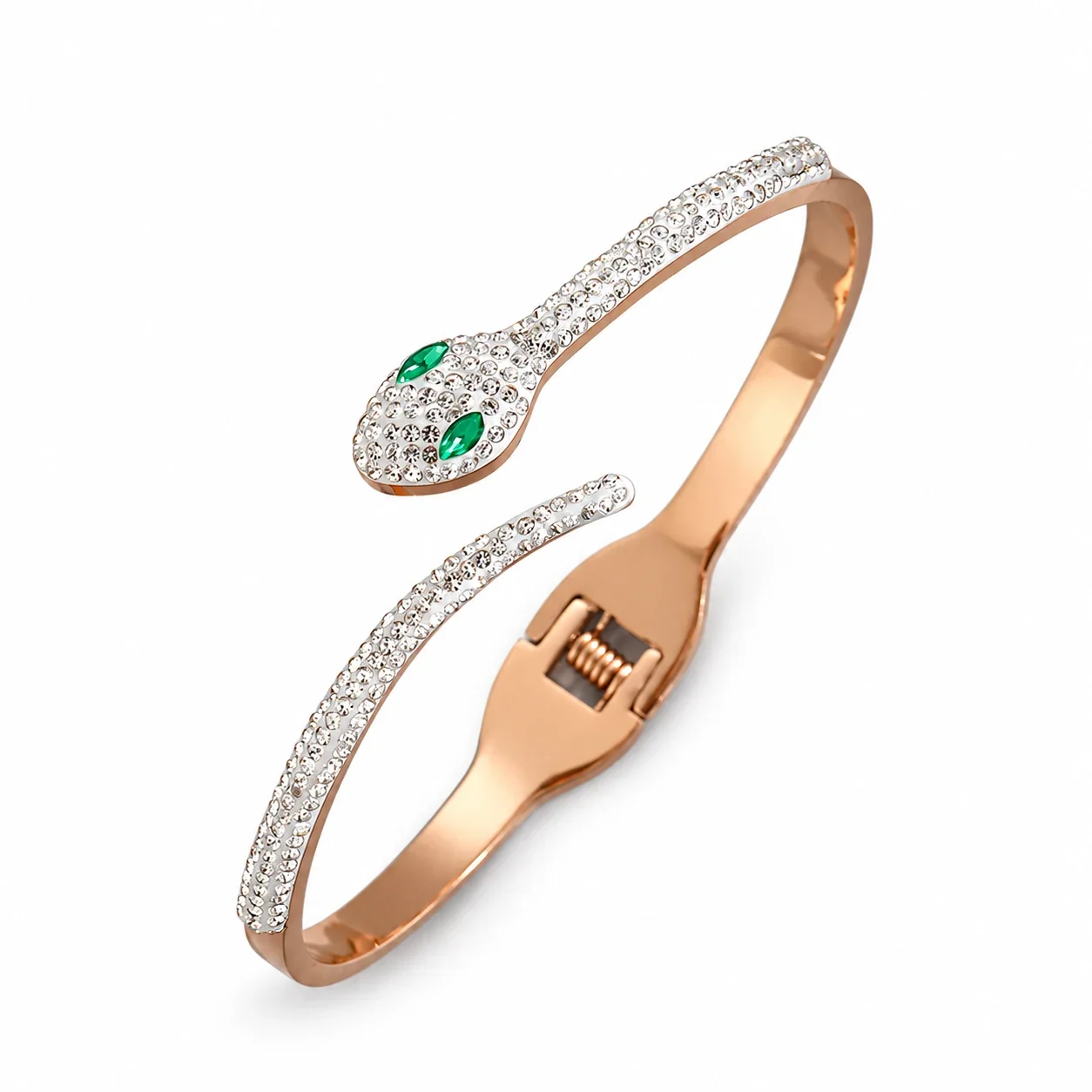 Crystal-Set Slim Bangle Bracelet in Rose Gold-Plated Stainless Steel - Snake Rose Gold