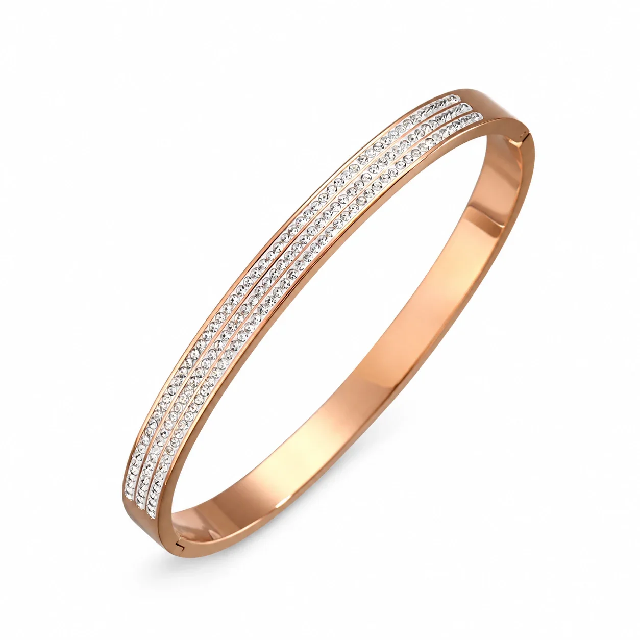 Crystal-Set Slim Bangle Bracelet in Rose Gold-Plated Stainless Steel - Row Crystal Rose Gold