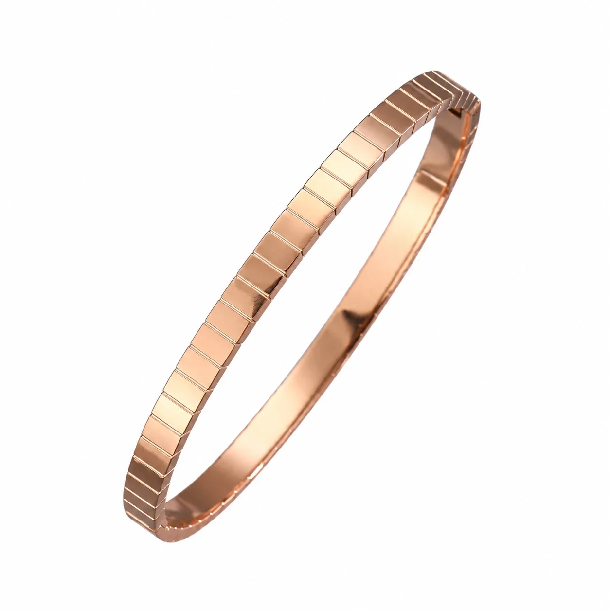 Crystal-Set Slim Bangle Bracelet in Rose Gold-Plated Stainless Steel - Checkered Rose Gold