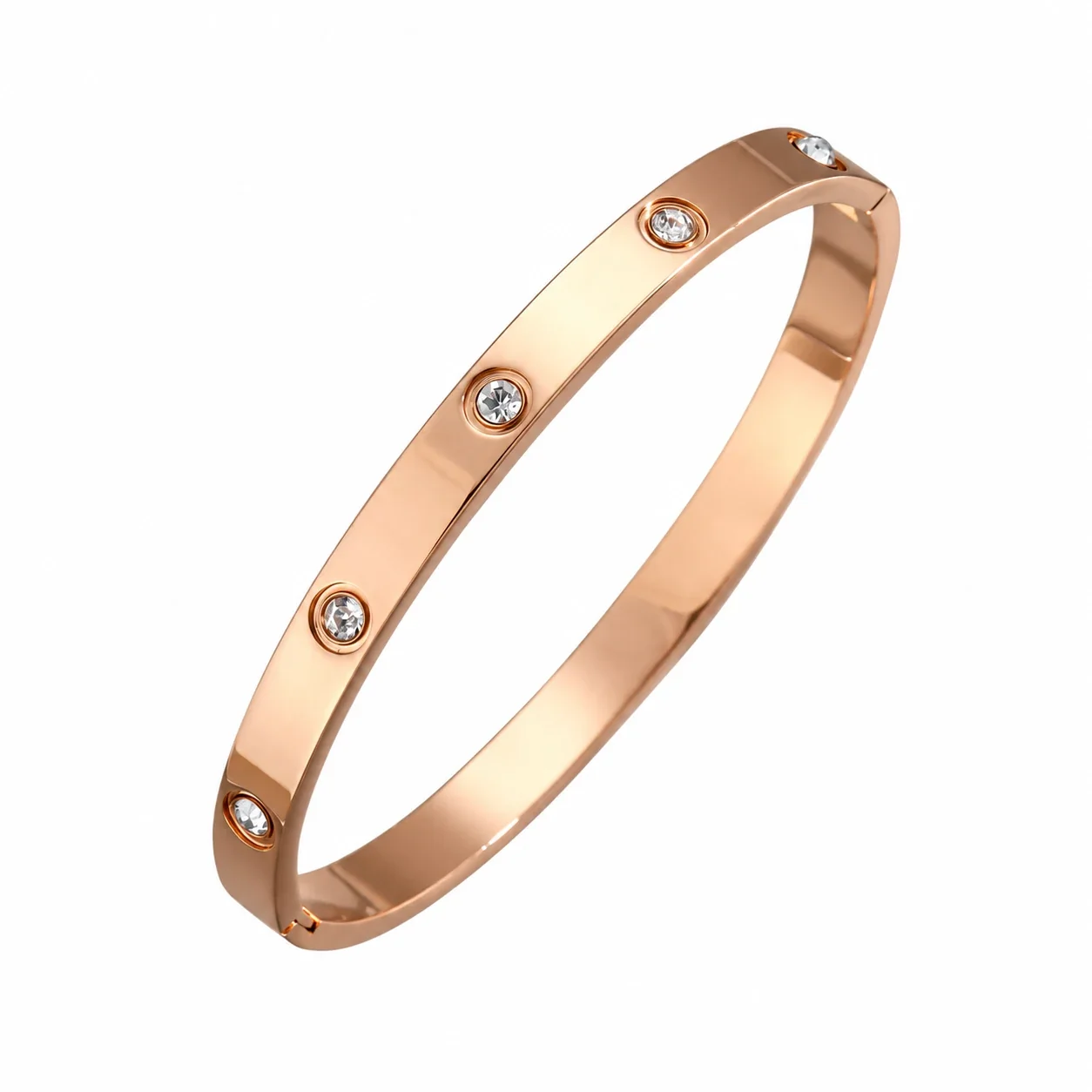 Crystal-Set Slim Bangle Bracelet in Rose Gold-Plated Stainless Steel - 6 mm Spaced Crystal Rose Gold