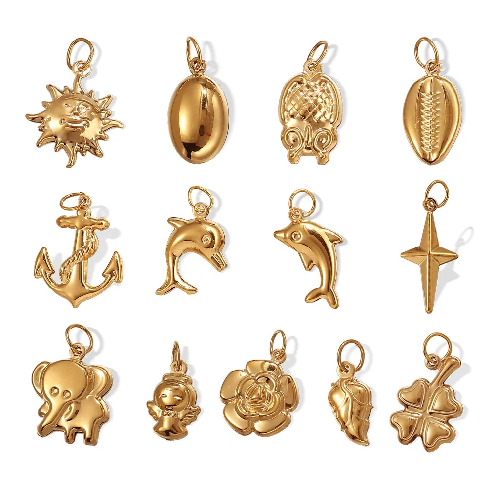Pendant Charms with Hollow Motifs in Gold-Plated Stainless Steel