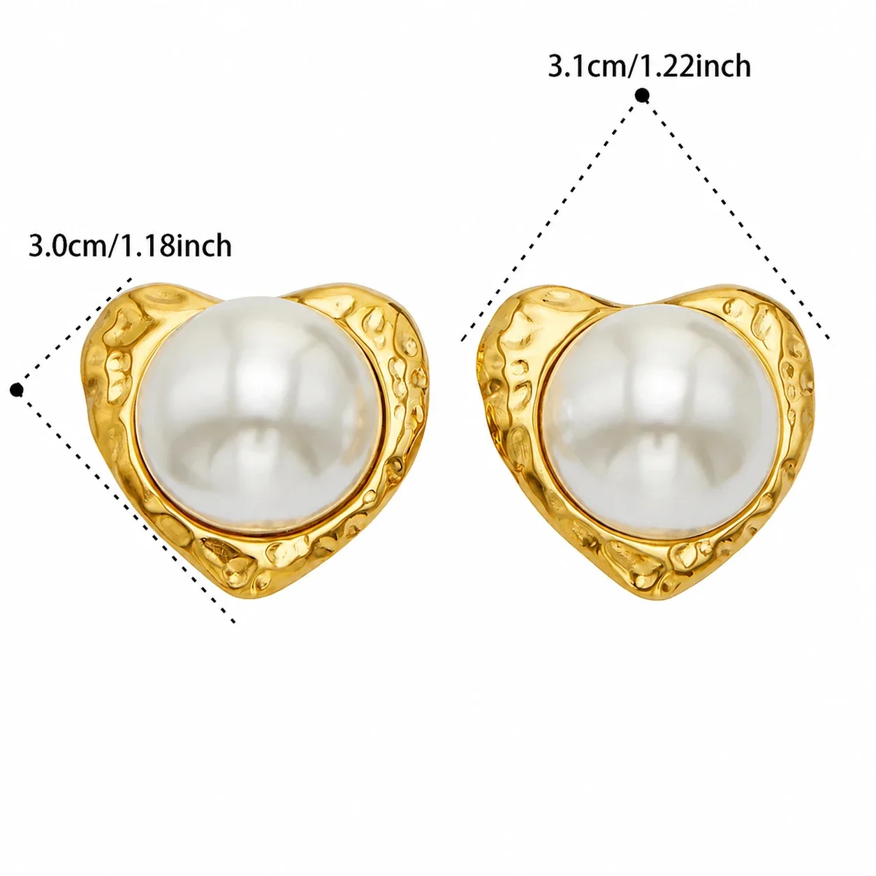 Foto prodotto: Orecchini a Cuore Martellato in Acciaio Chirurgico 316L Placcati Oro 18K con Perla - PVD