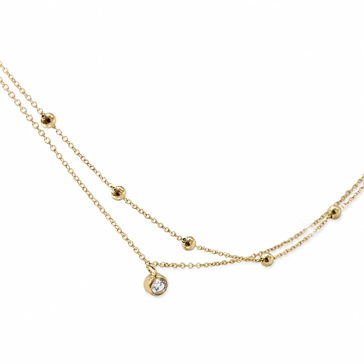 Delicate Stainless Steel Double Chain Bead Crystal Anklet