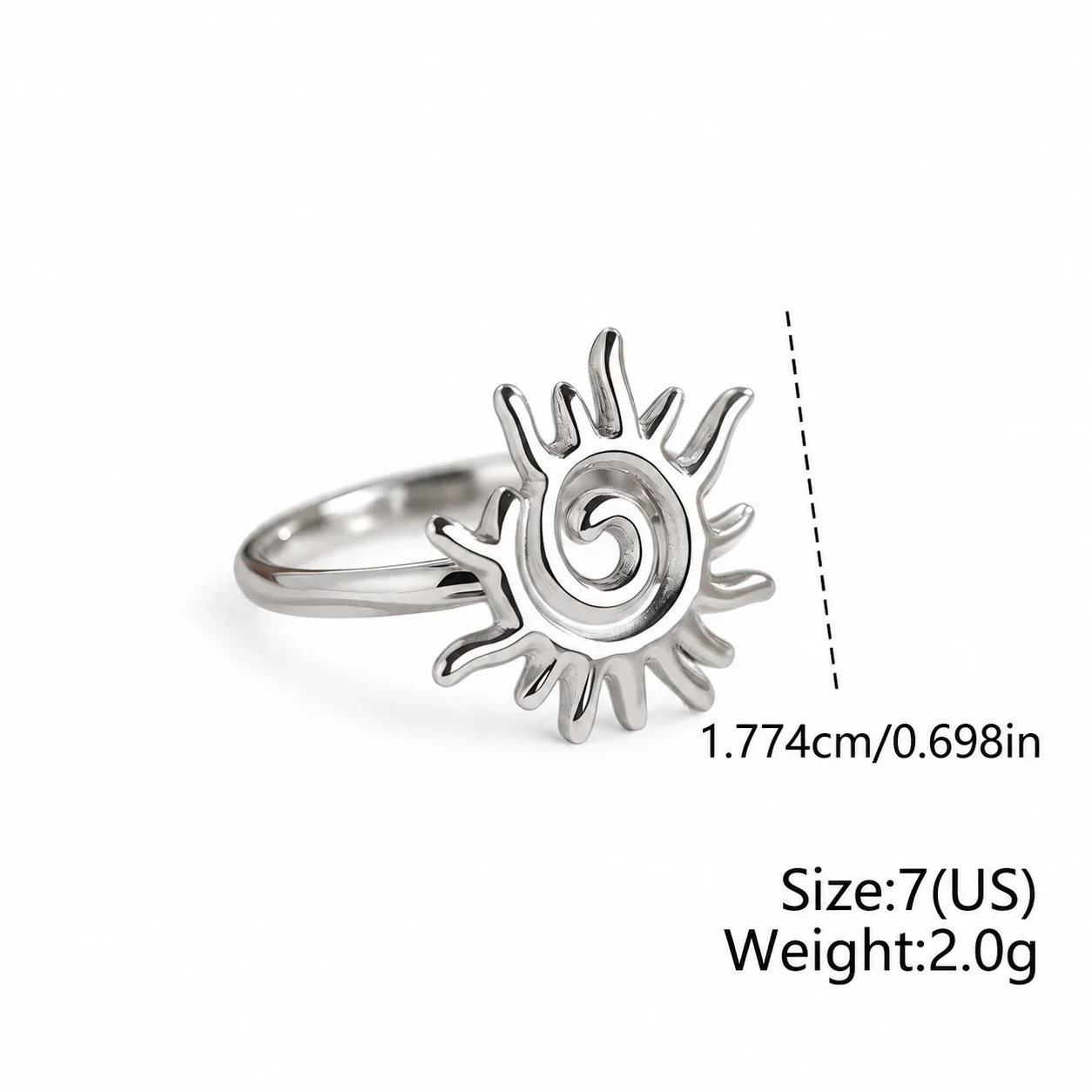 Open ring met zonnespiraal in verguld roestvrij staal productfoto