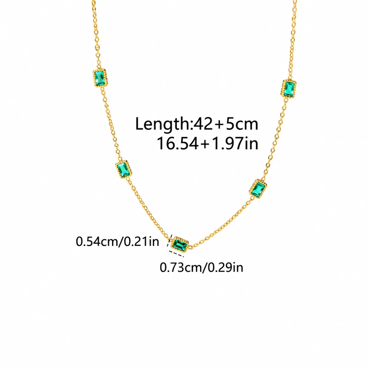 Ketting met vijf blauwe baguettekristallen in 18K verguld staal productfoto