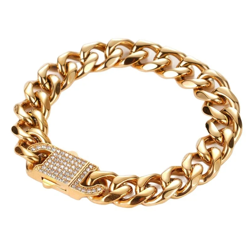Bold 316 Stainless Steel Cuban Link Chain Bracelet - 18K Gold Pavé Clasp
