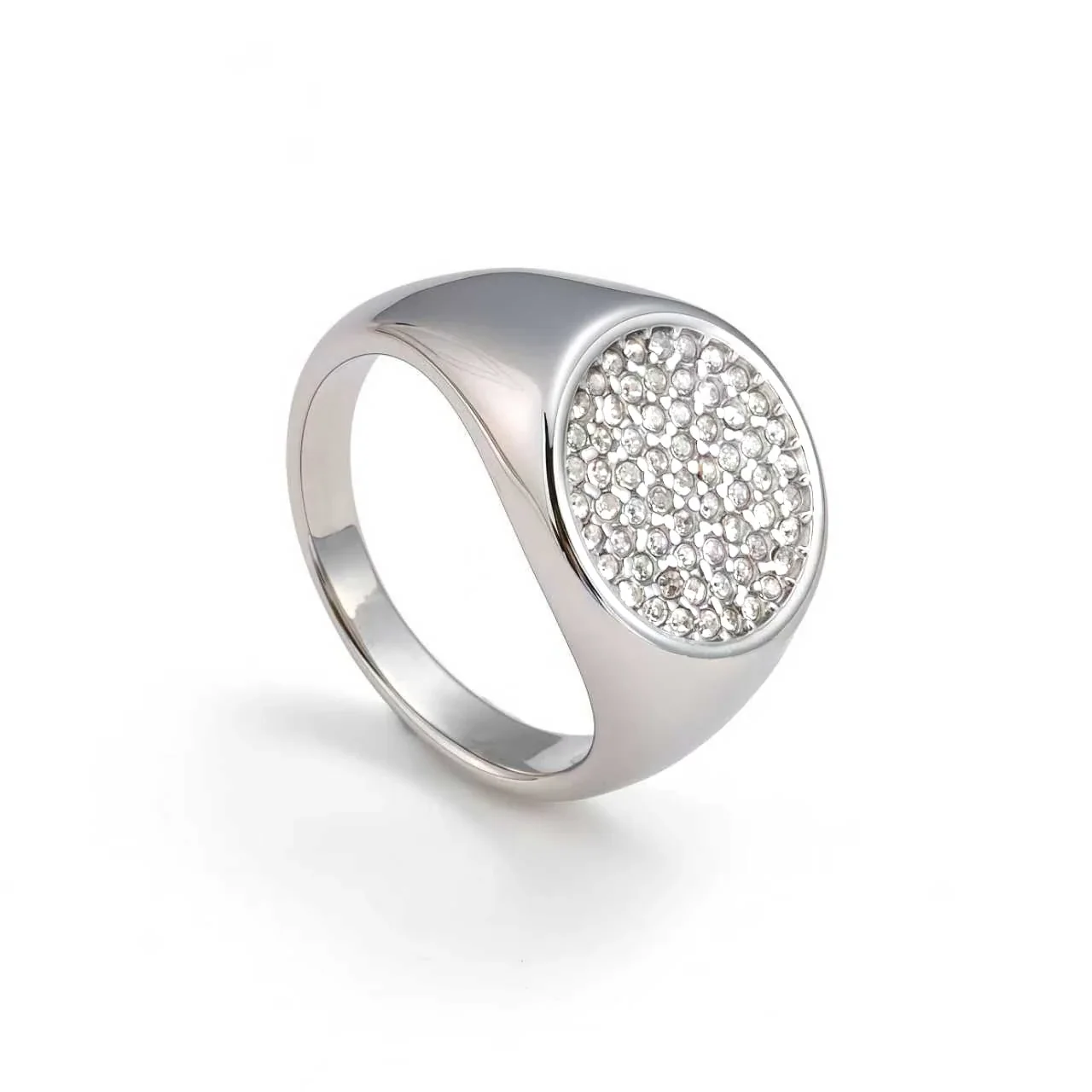 Signet Ring with Oval Pave CZ Face, Stainless Steel