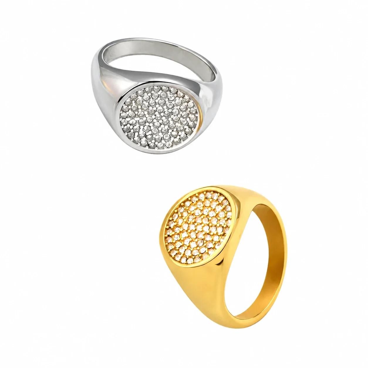 Signet Ring with Oval Pave CZ Face, Stainless Steel