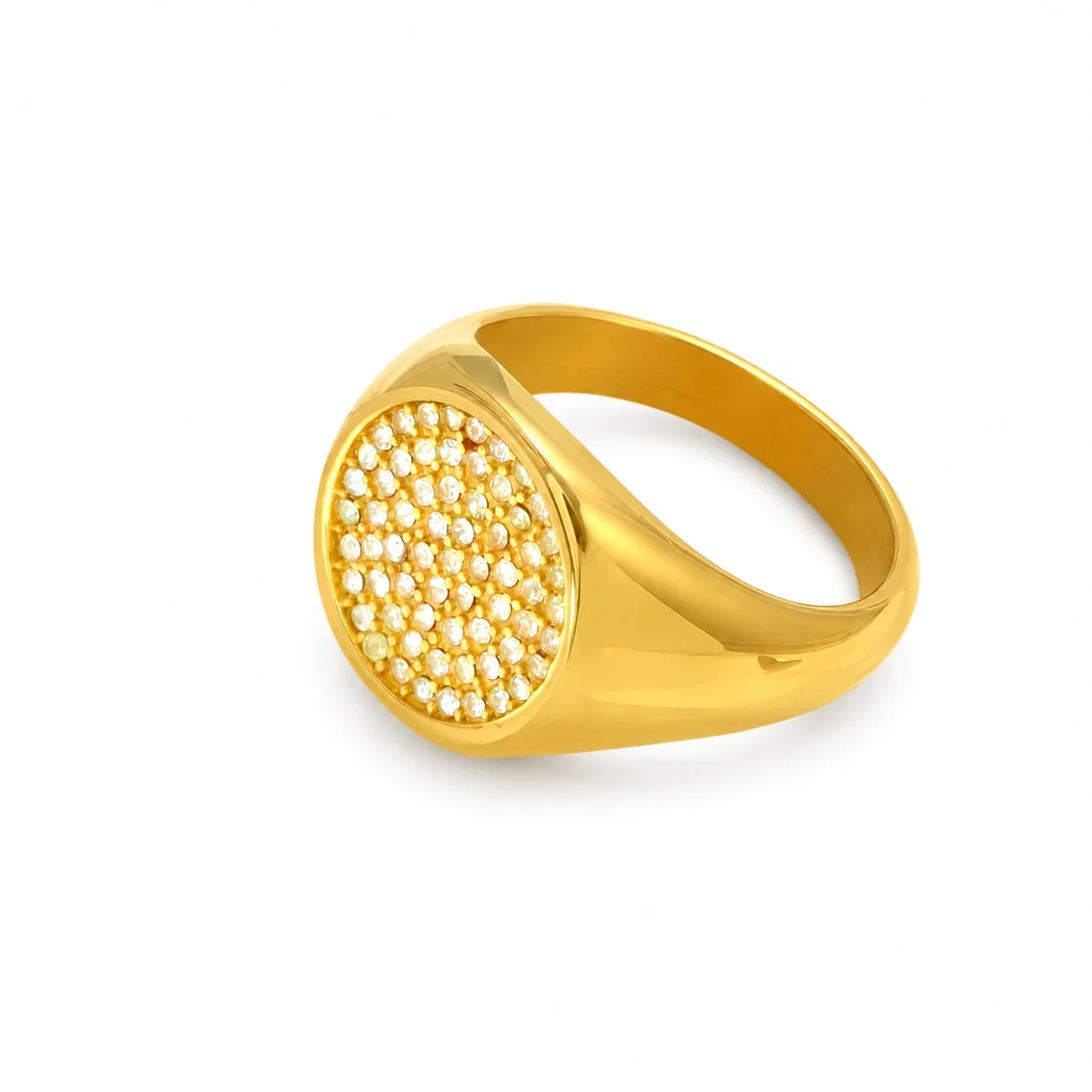 Signet Ring with Oval Pave CZ Face, Stainless Steel