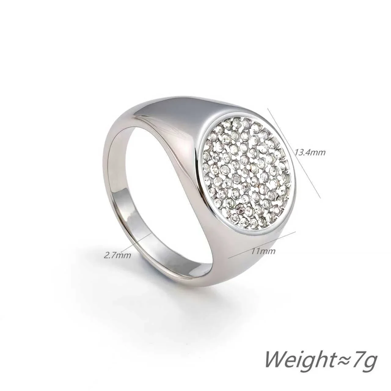 Signet Ring with Oval Pave CZ Face, Stainless Steel