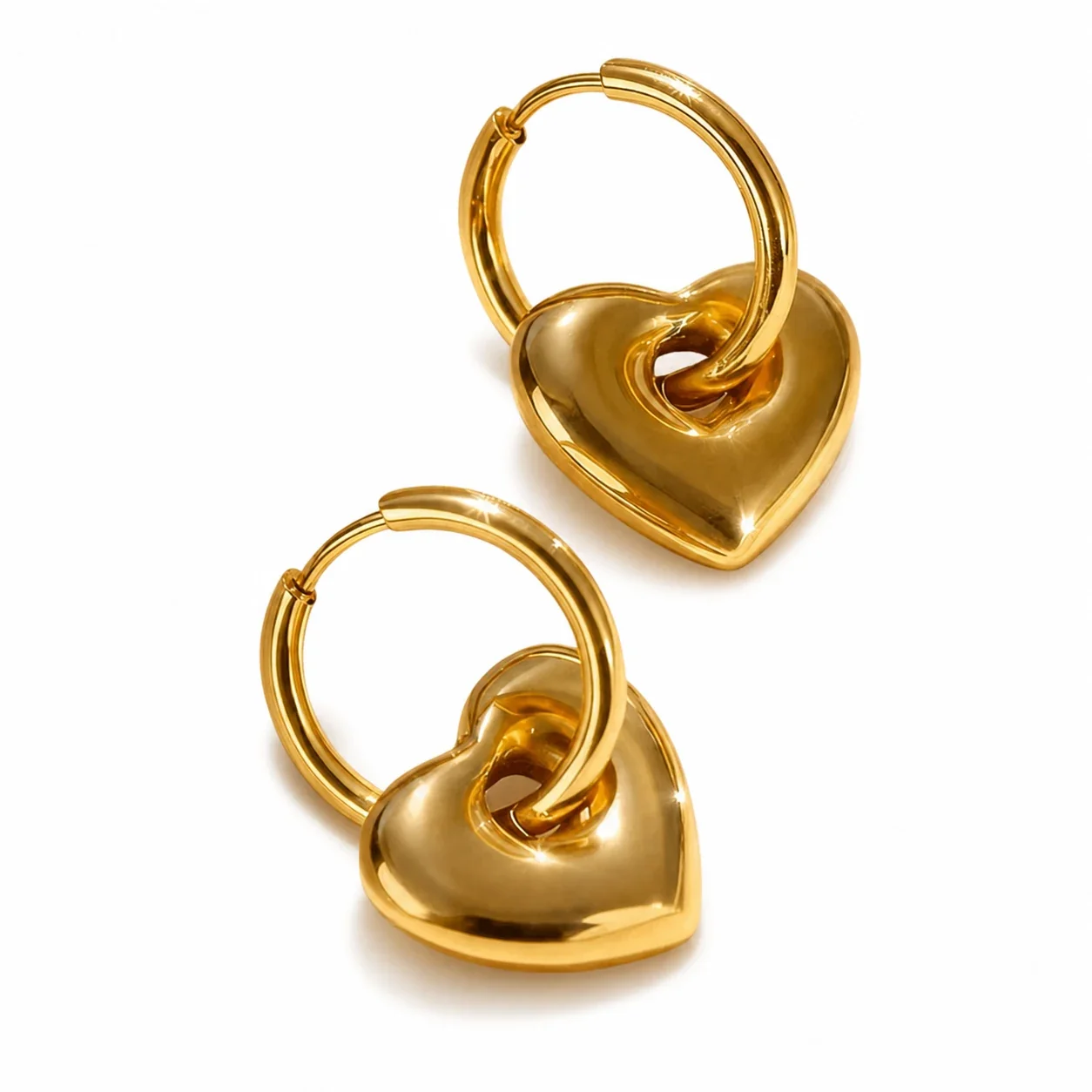 Polished 316 Stainless Steel Heart Hoop Earrings