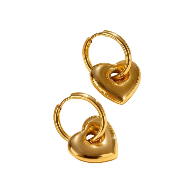 Polished 316 Stainless Steel Heart Hoop Earrings