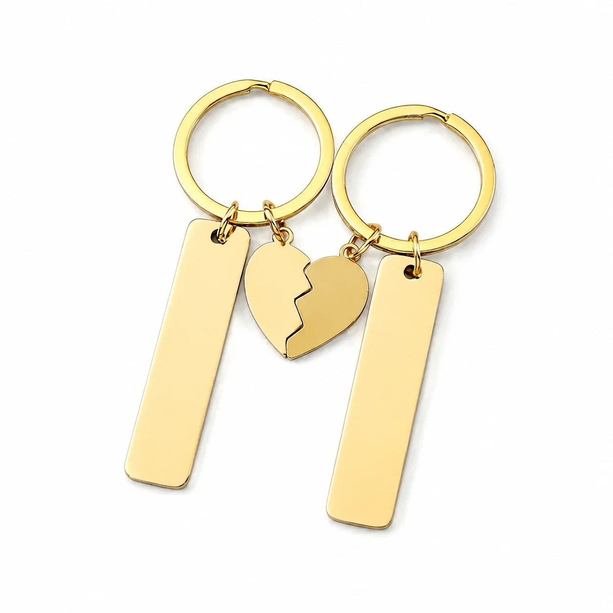 Keyring Pendant Pair with Split Heart and Blank Bars