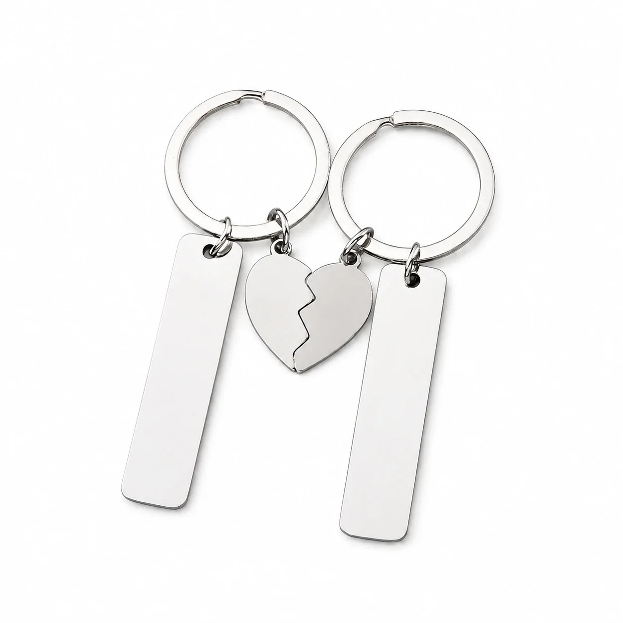 Keyring Pendant Pair with Split Heart and Blank Bars