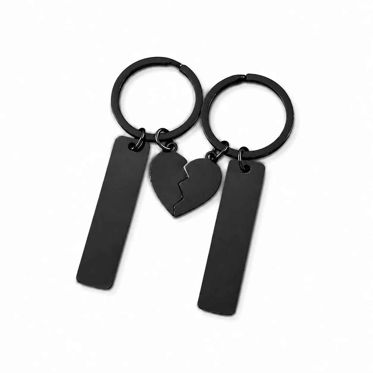 Keyring Pendant Pair with Split Heart and Blank Bars