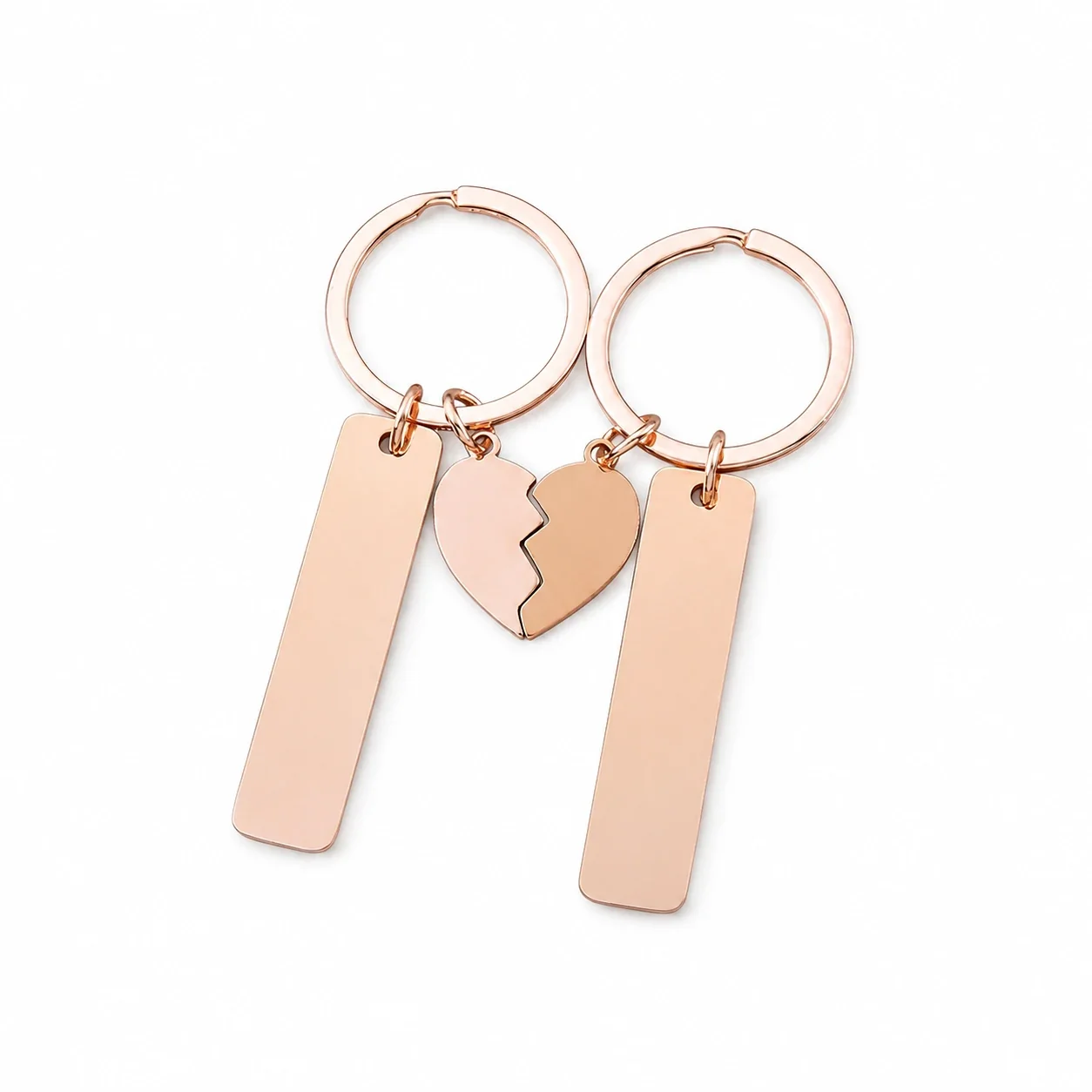 Keyring Pendant Pair with Split Heart and Blank Bars