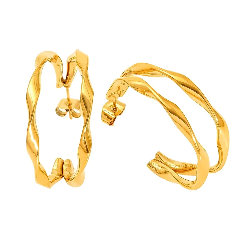 Sculptural Gold-Plated Double C Twisted Hoop Earrings