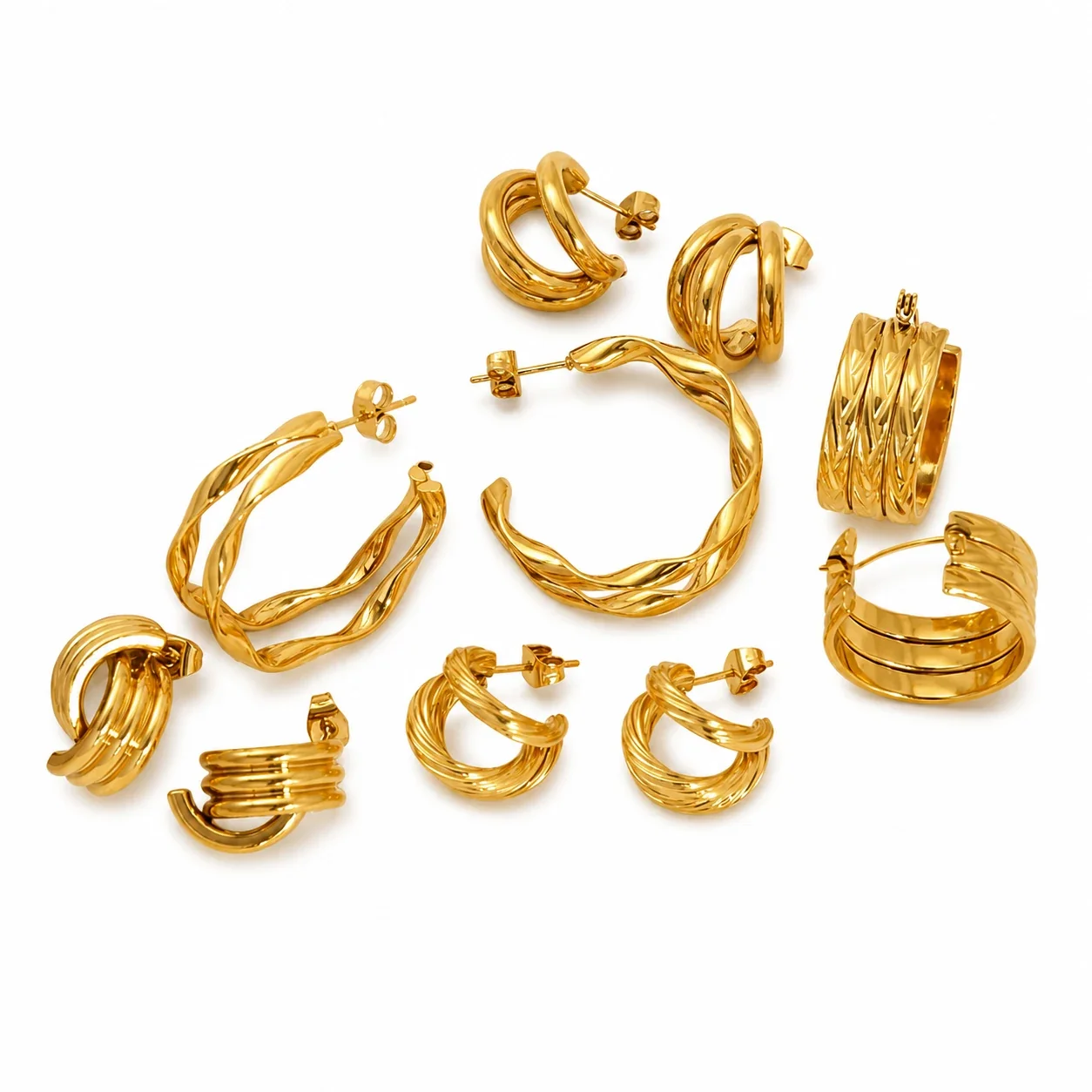 Sculptural Gold-Plated Double C Twisted Hoop Earrings