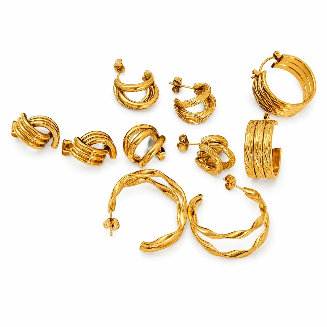 Sculptural Gold-Plated Double C Twisted Hoop Earrings