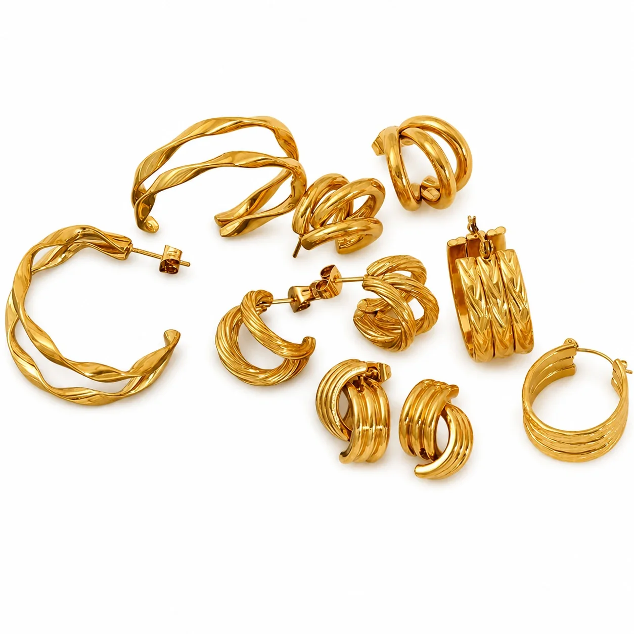 Sculptural Gold-Plated Double C Twisted Hoop Earrings