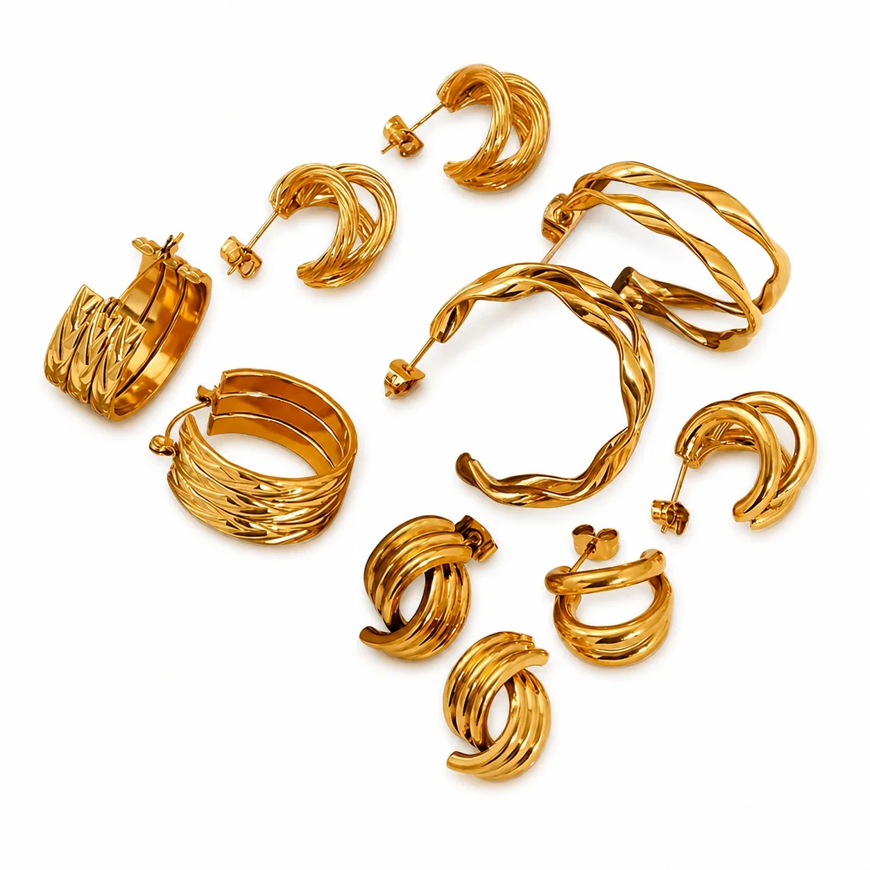 Sculptural Gold-Plated Double C Twisted Hoop Earrings