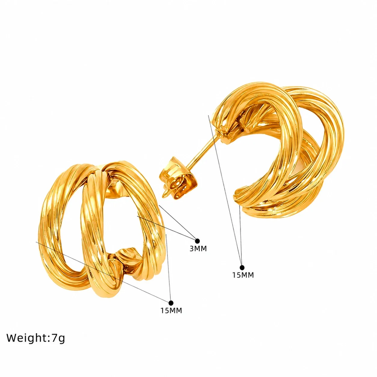 Sculptural Gold-Plated Double C Twisted Hoop Earrings - Gold SE502G