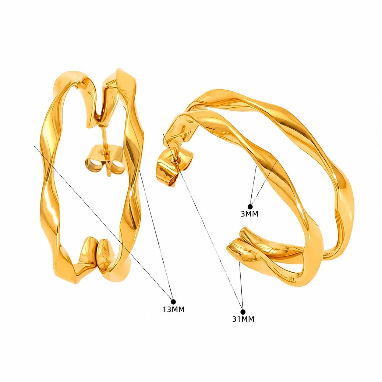 Sculptural Gold-Plated Double C Twisted Hoop Earrings - Gold SE504G