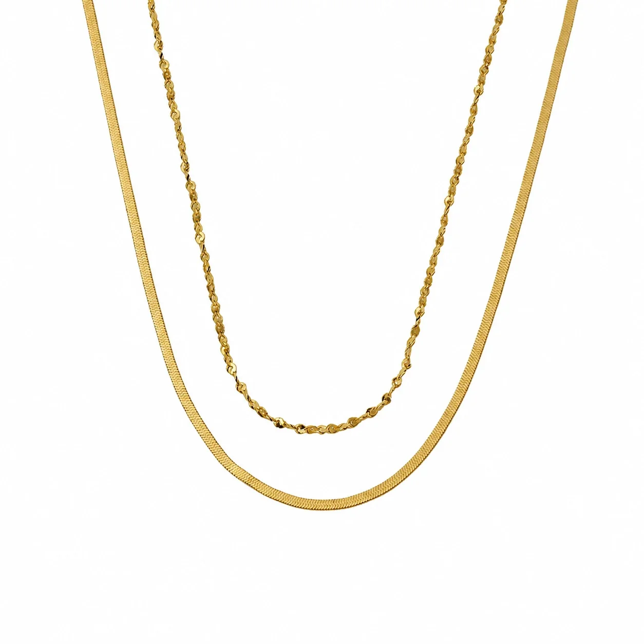Sleek Gold-Plated Double Chain Necklace - Gold