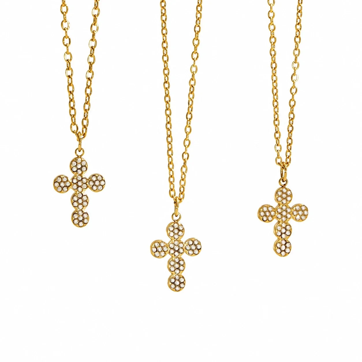 Delicate 18K Gold PVD 316L Pavé Cross Chain Jewelry Set