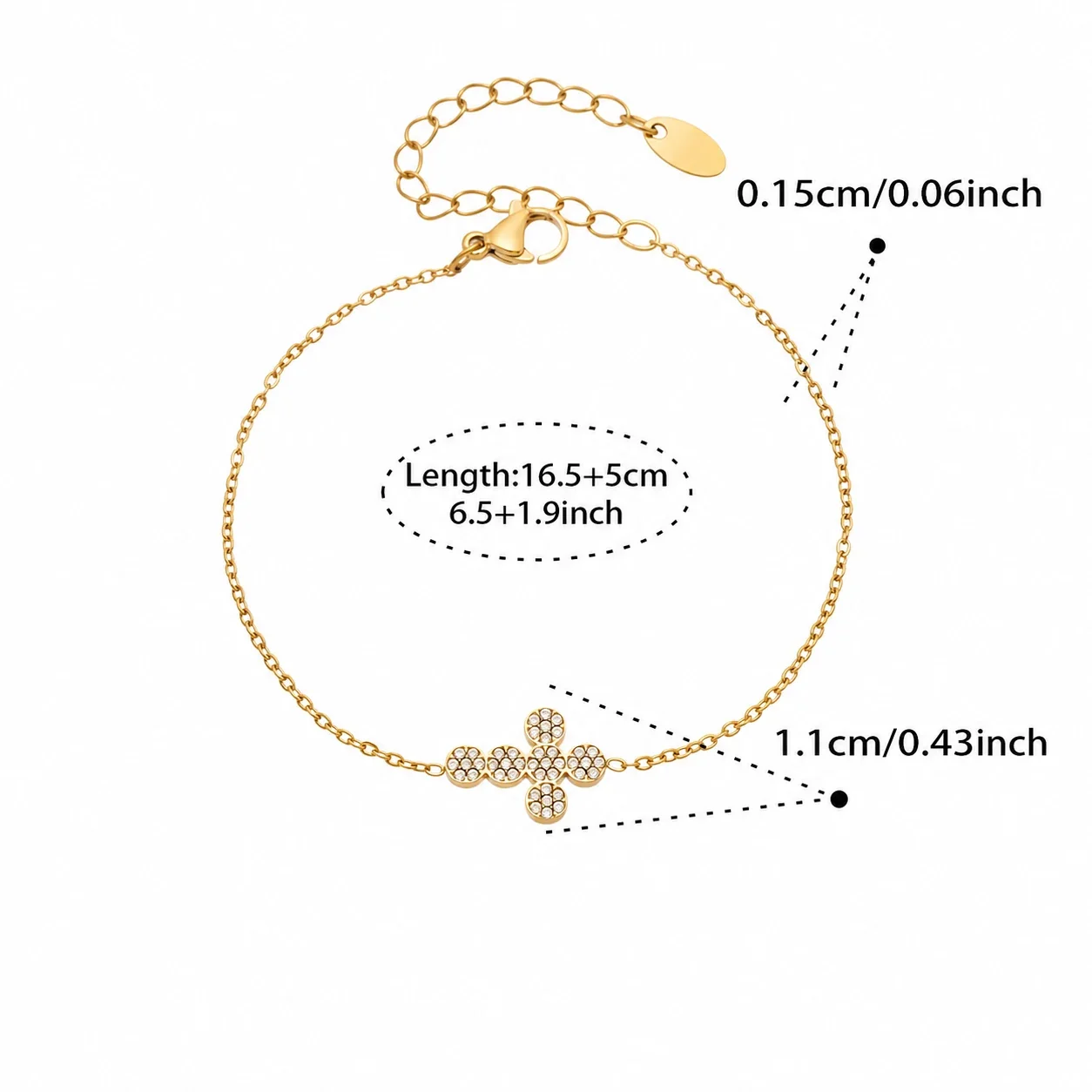 Delicate 18K Gold PVD 316L Pavé Cross Chain Jewelry Set - Gold Cross 16.5+5 cm