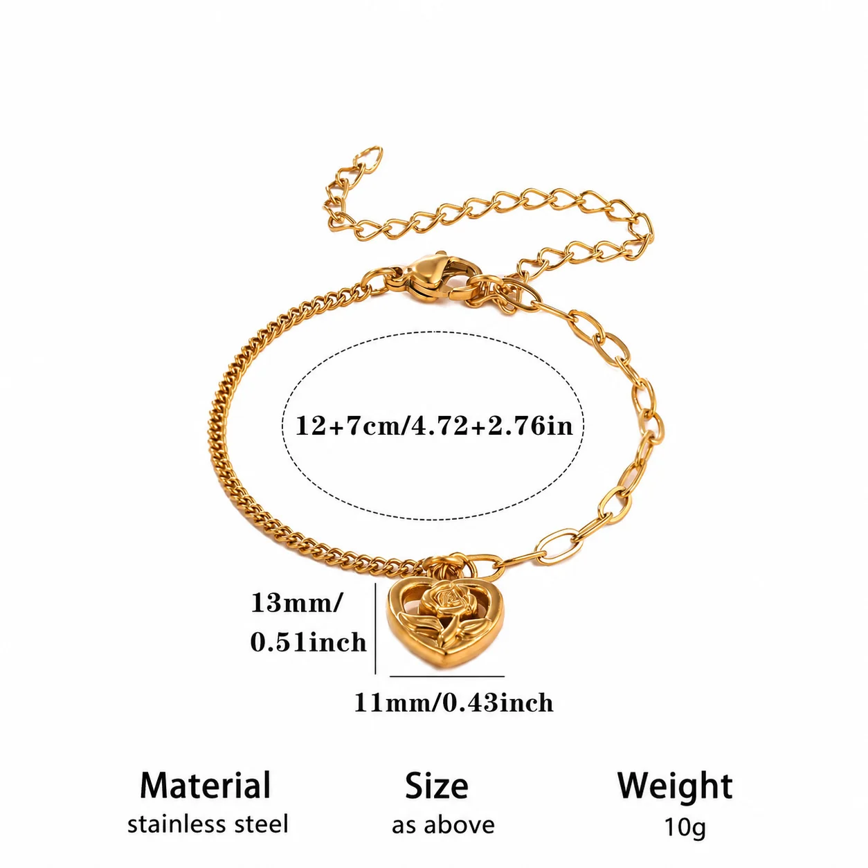 Foto del producto: Pulsera con charm de cadena barbada mixta y motivos chapados en oro