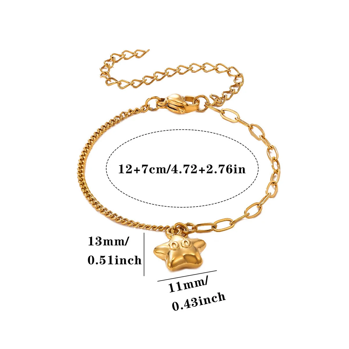 Foto del producto: Pulsera con charm de cadena barbada mixta y motivos chapados en oro