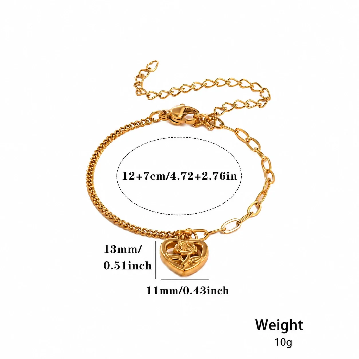 Foto del producto: Pulsera con charm de cadena barbada mixta y motivos chapados en oro