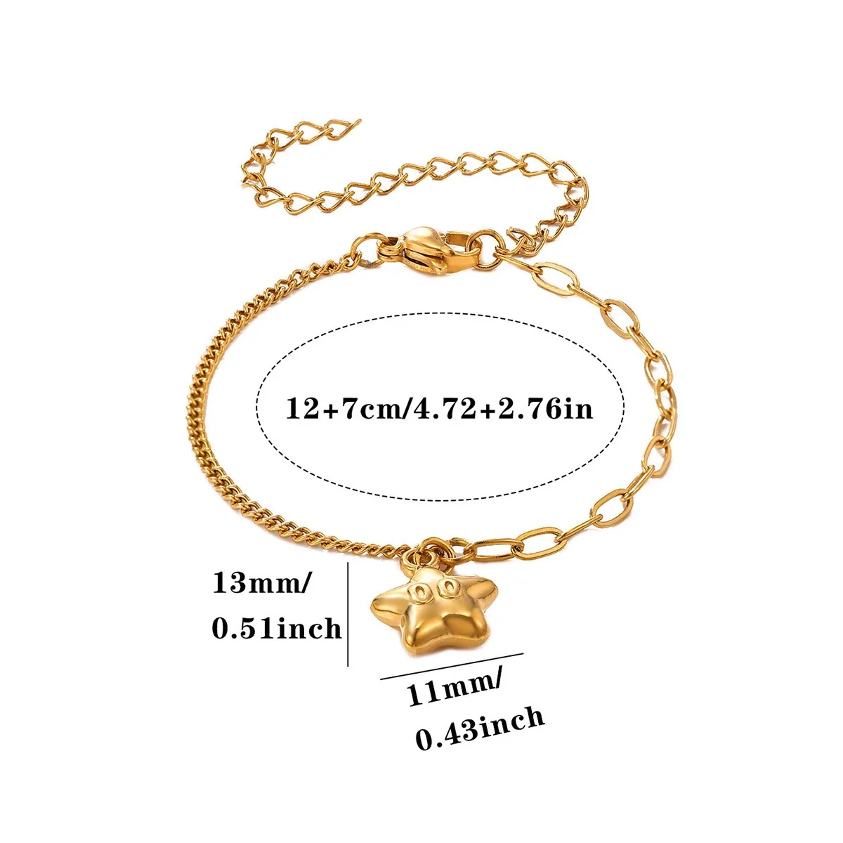 Foto del producto: Pulsera con charm de cadena barbada mixta y motivos chapados en oro