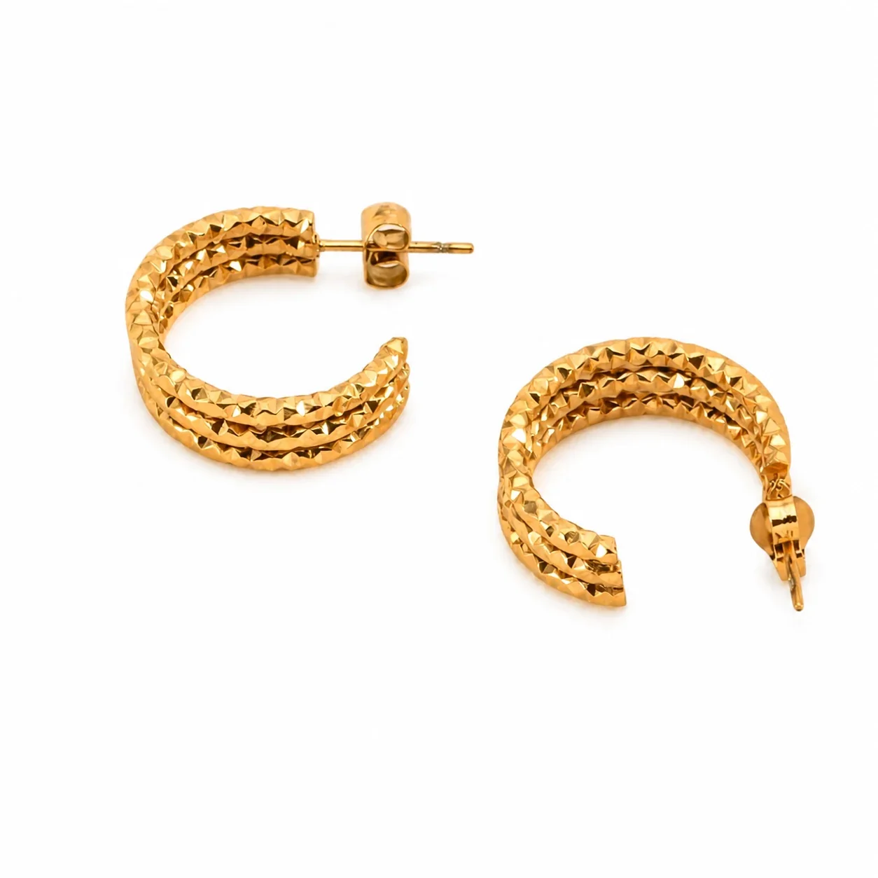 Sculpted 316 Stainless Triple-Ridge Hoop Earrings