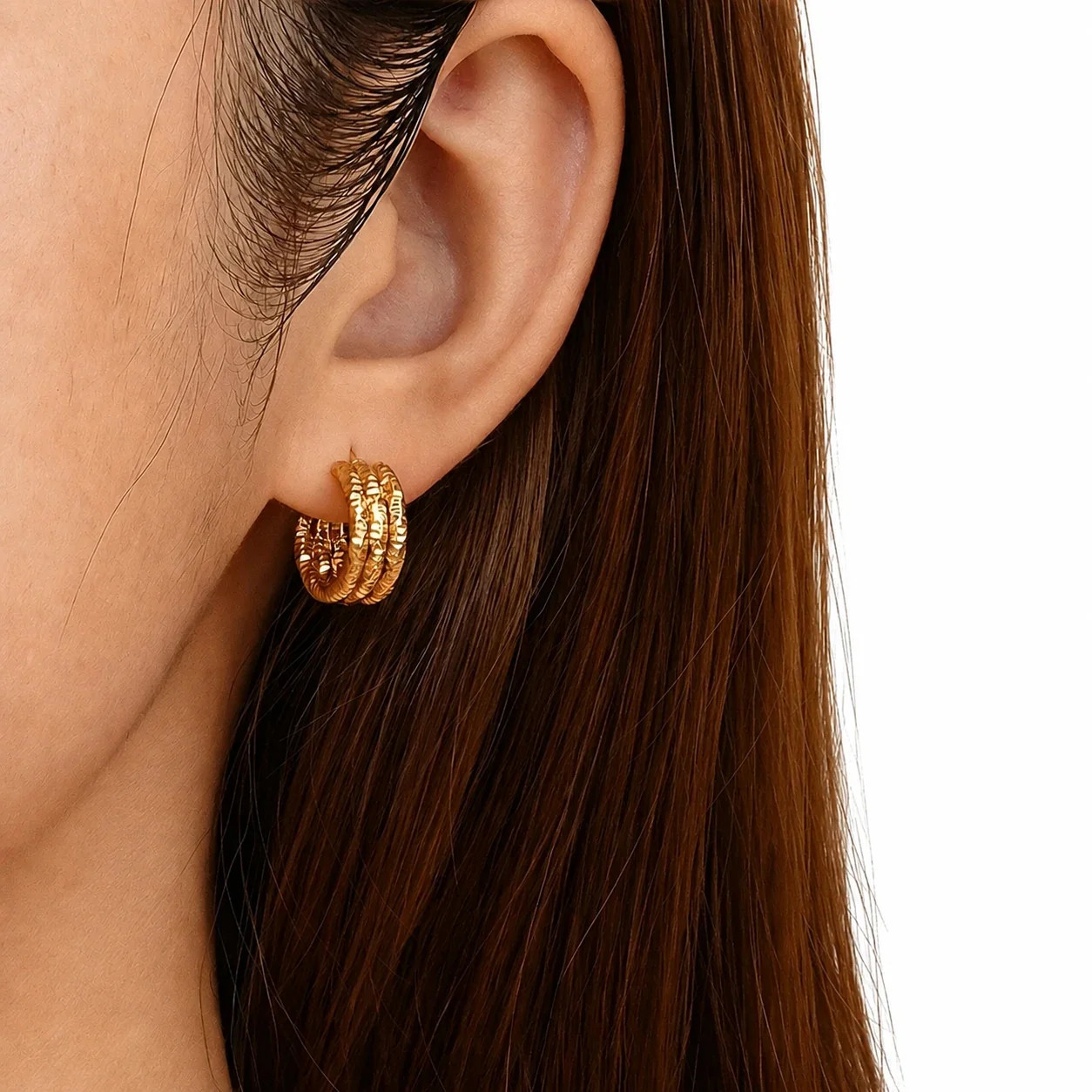 Sculpted 316 Stainless Triple-Ridge Hoop Earrings