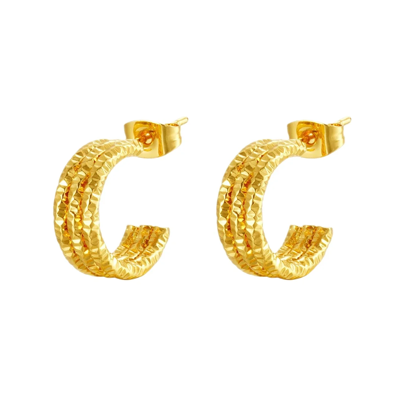 Sculpted 316 Stainless Triple-Ridge Hoop Earrings