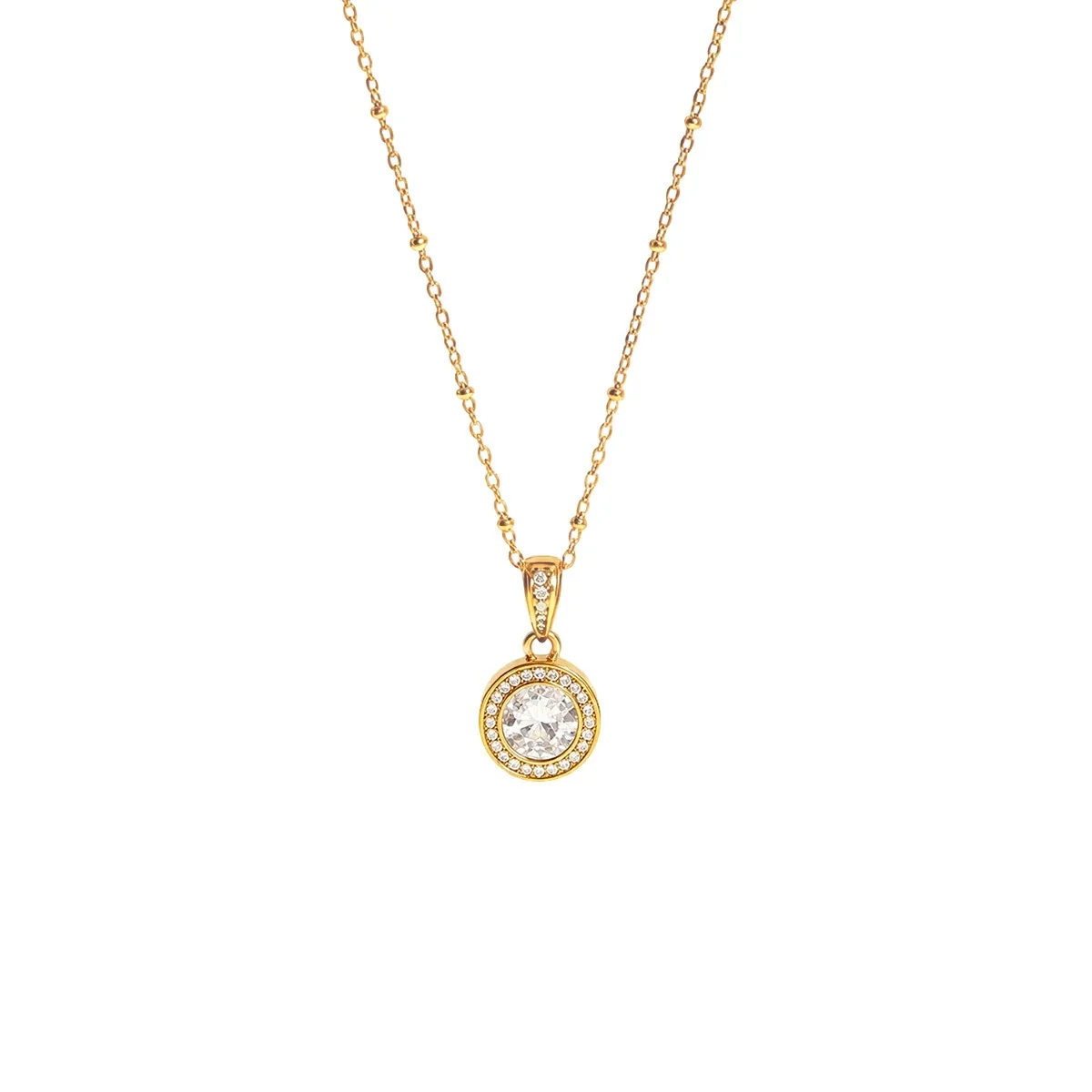 Ronde kristallen halohangerketting, 18K verguld