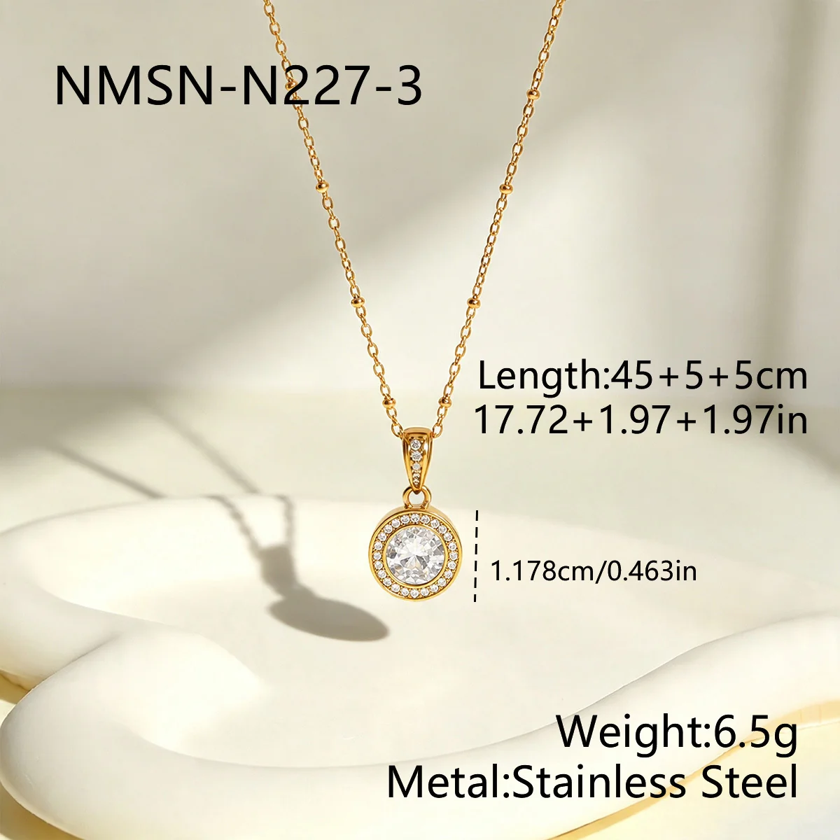 Ronde kristallen halohangerketting, 18K verguld productfoto
