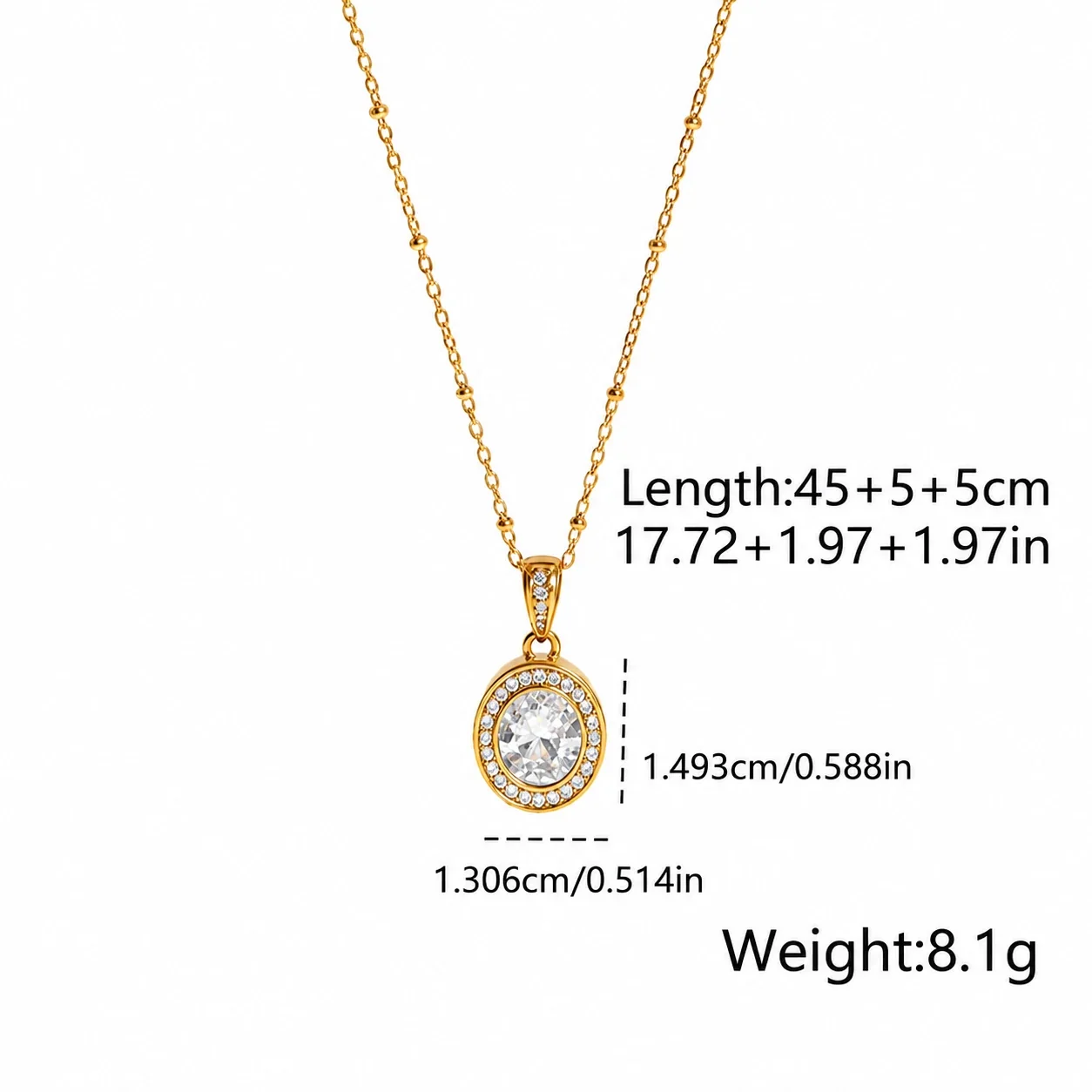 Ronde kristallen halohangerketting, 18K verguld productfoto