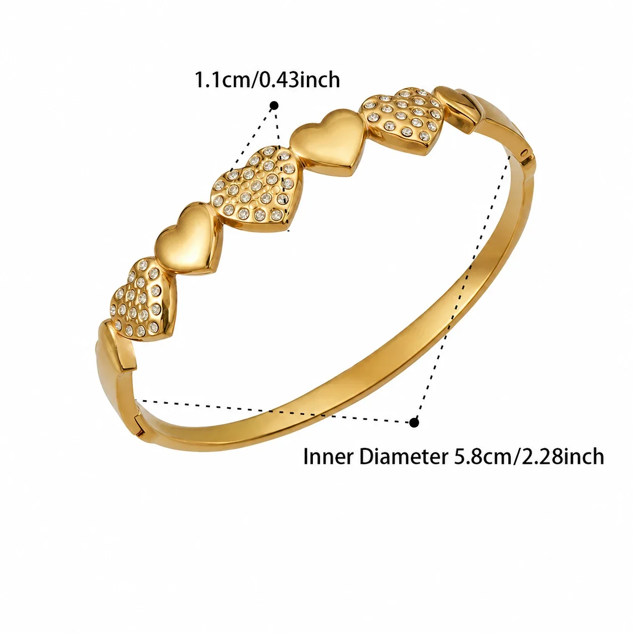 Radiant 18K Gold-Plated Crystal Heart Hinged Bangle - Gold Heart
