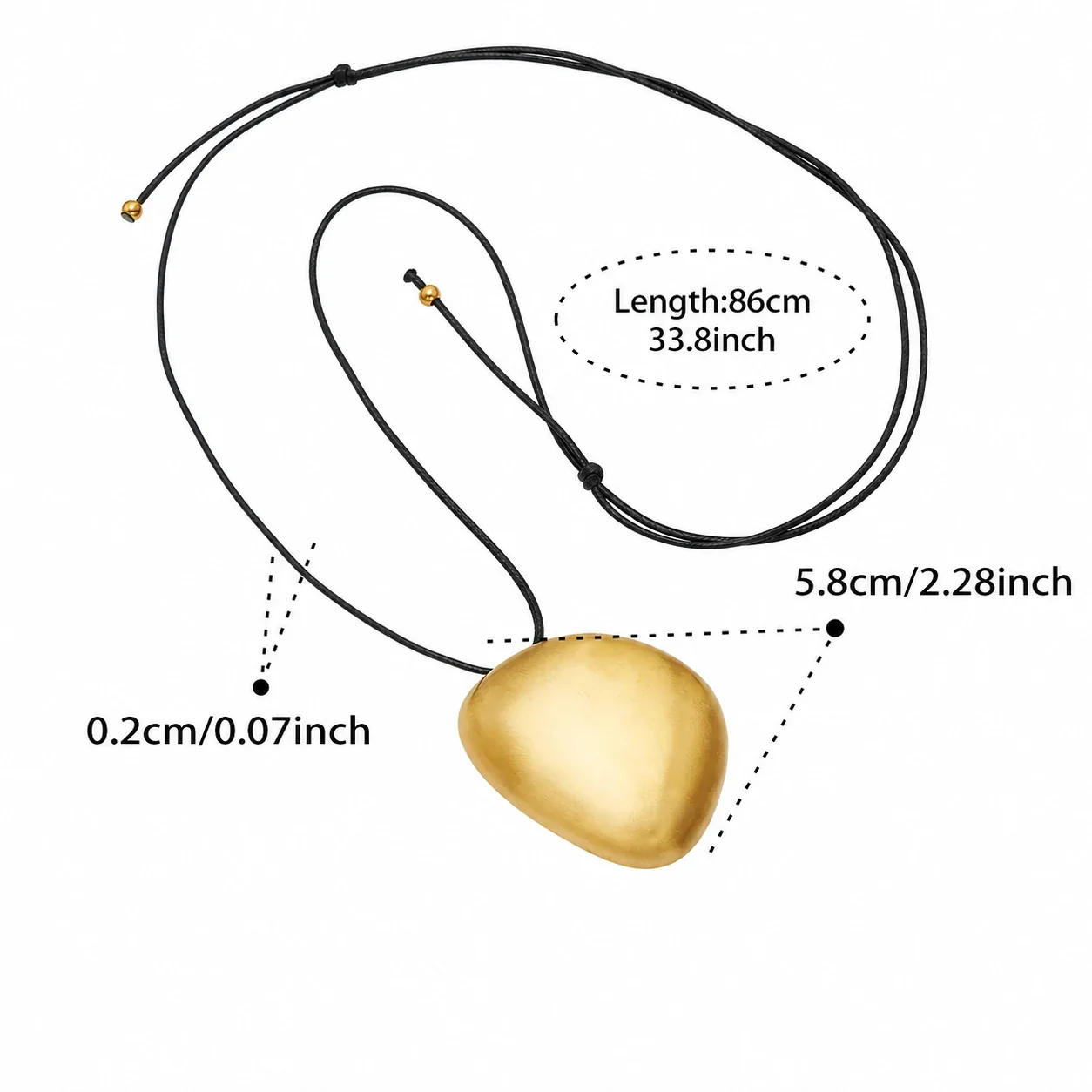 Pebble 316 Stainless Steel Matte Pendant Cord Necklace - Gold Black Cord