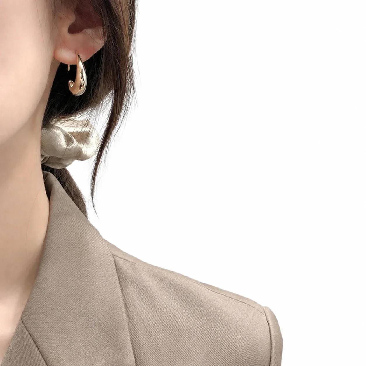 Sculptural 316 Stainless Steel Crescent Hoop Earrings