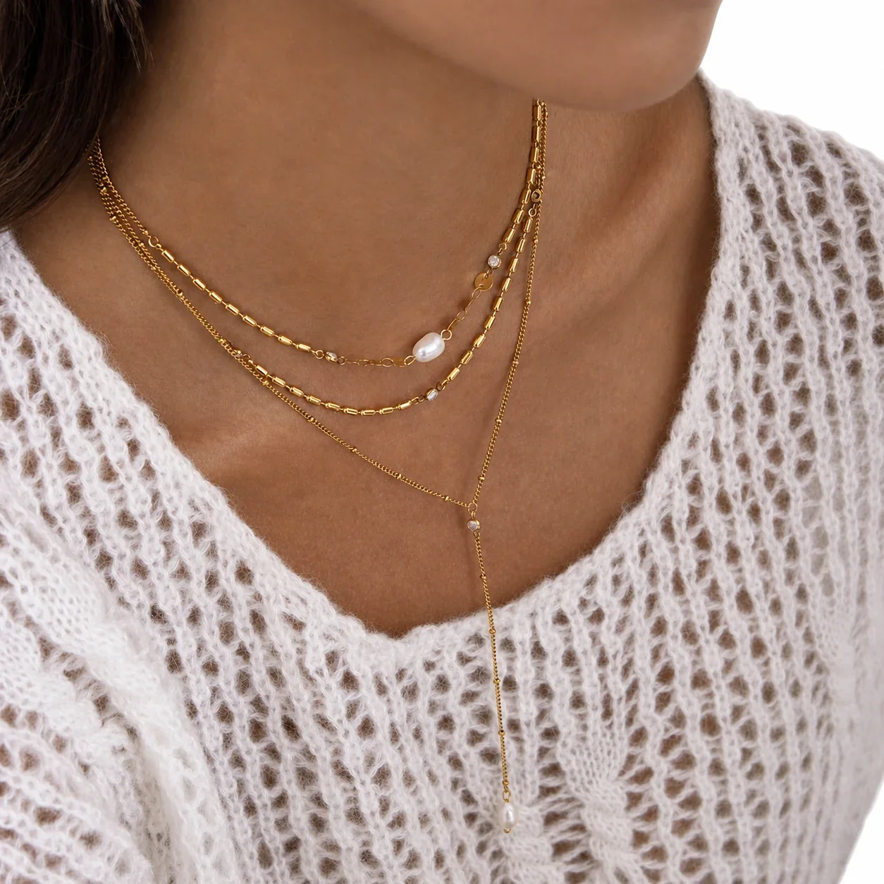 Luminous 316 Stainless Steel Pearl Y Necklace