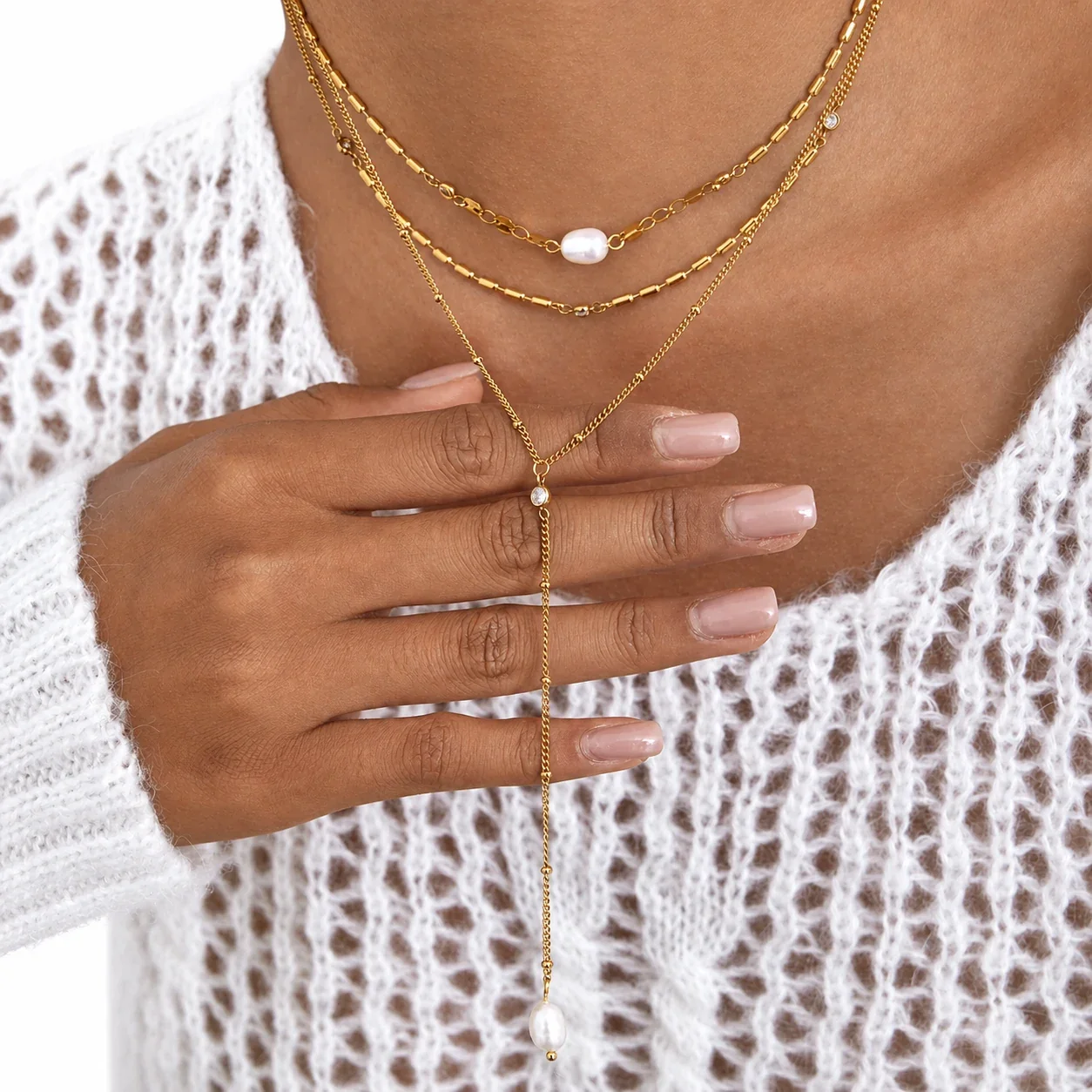 Luminous 316 Stainless Steel Pearl Y Necklace