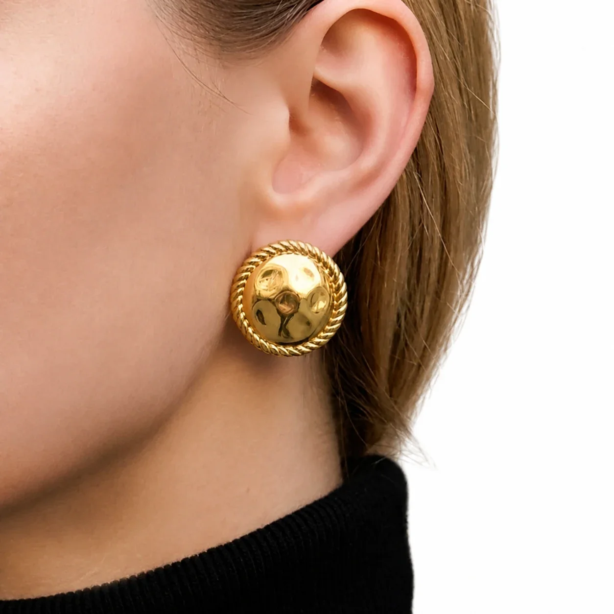 Sculptural 18K Gold-Plated Hammered Dome Stud Earrings